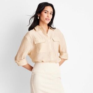 Future Collective Jenny K Lopez Women's Long Sleeve Button-Down Top Blouse Large